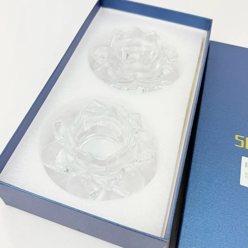 Slymeay Crystal Lotus Flower Candleholders Set of 2 Wedding Gift Anniversary